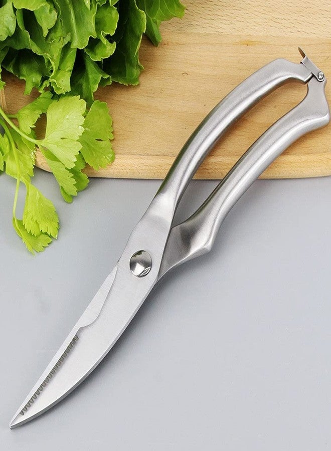 Trifecta Heavy Duty Stainless Steel Poultry Shears For Bone, Chicken, Meat, Fish, Seafood, Vegetables. Premium Spring Loaded Food Scissors. All metal Kitchen Shears(Silver) - Image 4